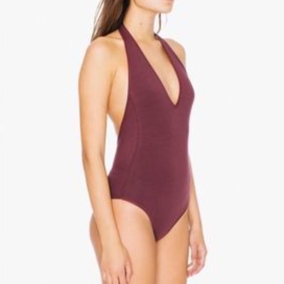 American Apparel Tops - American Apparell Maroon Low Back V-Neck Halter Bodysuit